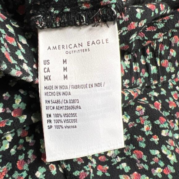 American Eagle Mini Skirt Size Medium Black Pink Green White Floral Flutter - Picture 5 of 6